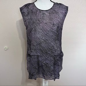 Theory Shadrah Fingerprint Purple Silk Tiered Sheer Sleeveless Womens Blouse